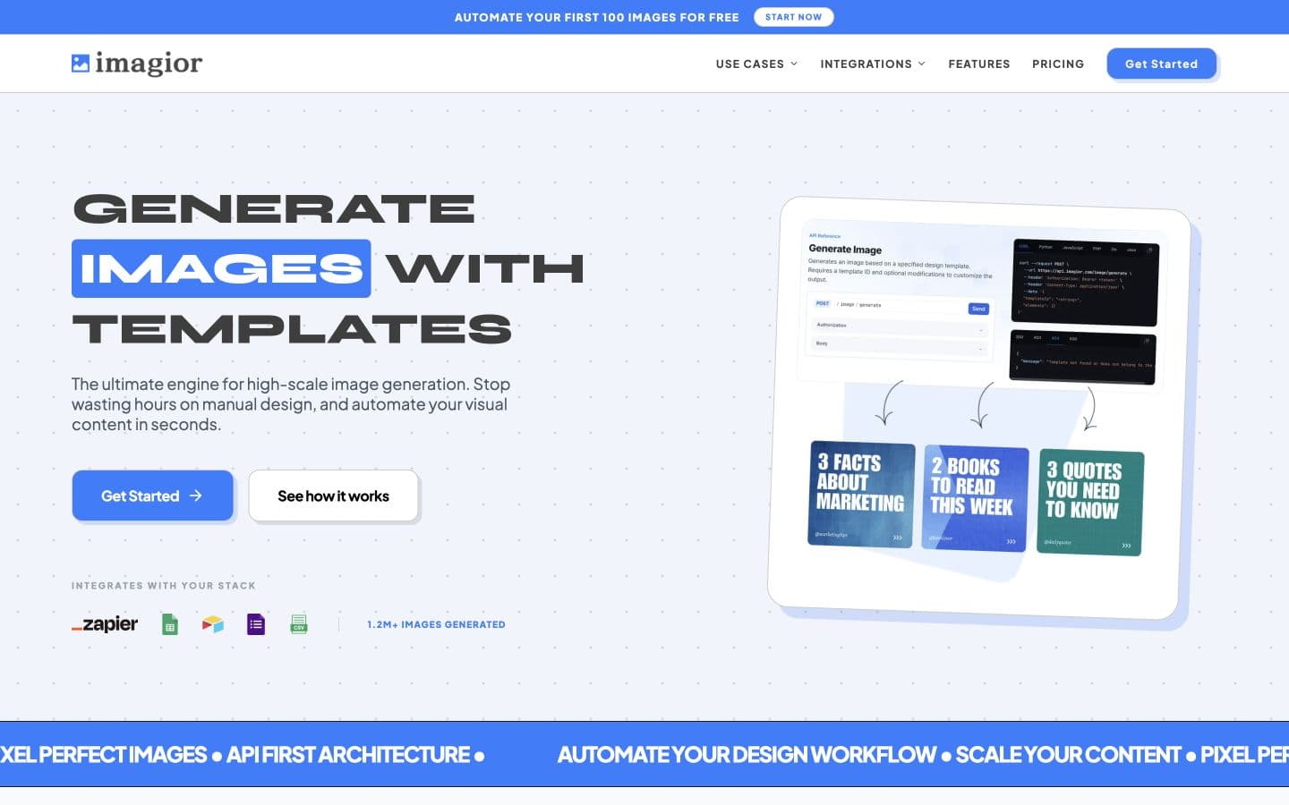 Imagior website showing image generation and editing