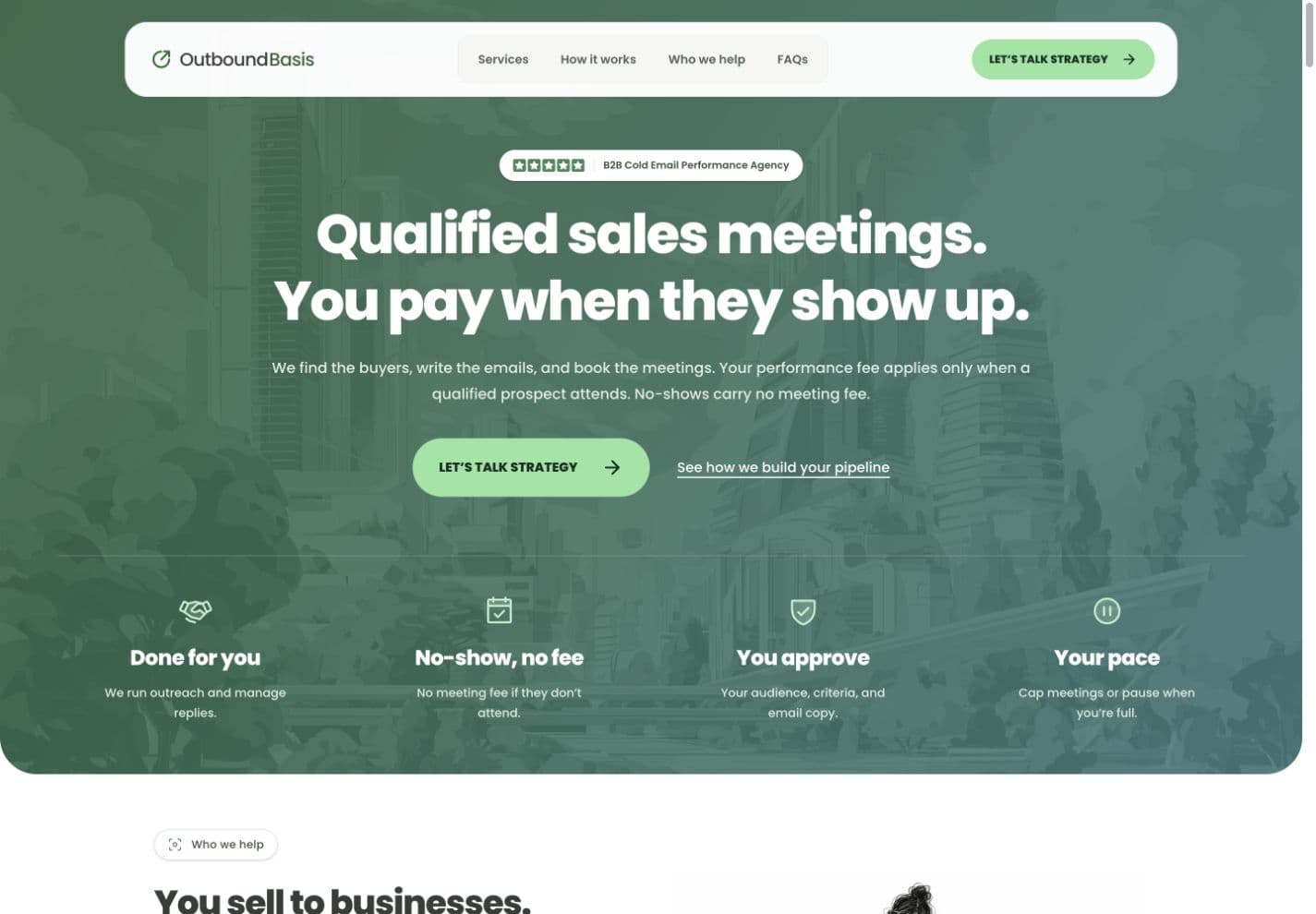 Outbound Basis website showing its cold email service